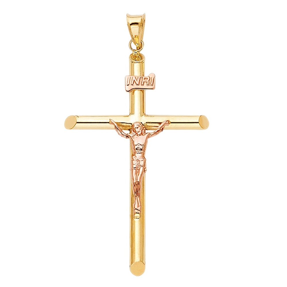 14K Two Tone Religious Crucifix Pendant